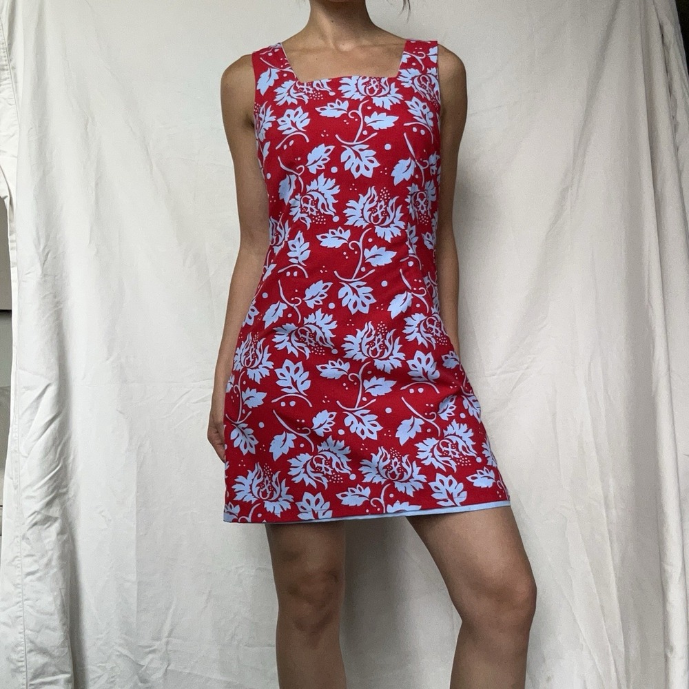 Vintage 90s Reversible Floral Athletic Mini Dress Handmade Athleisure